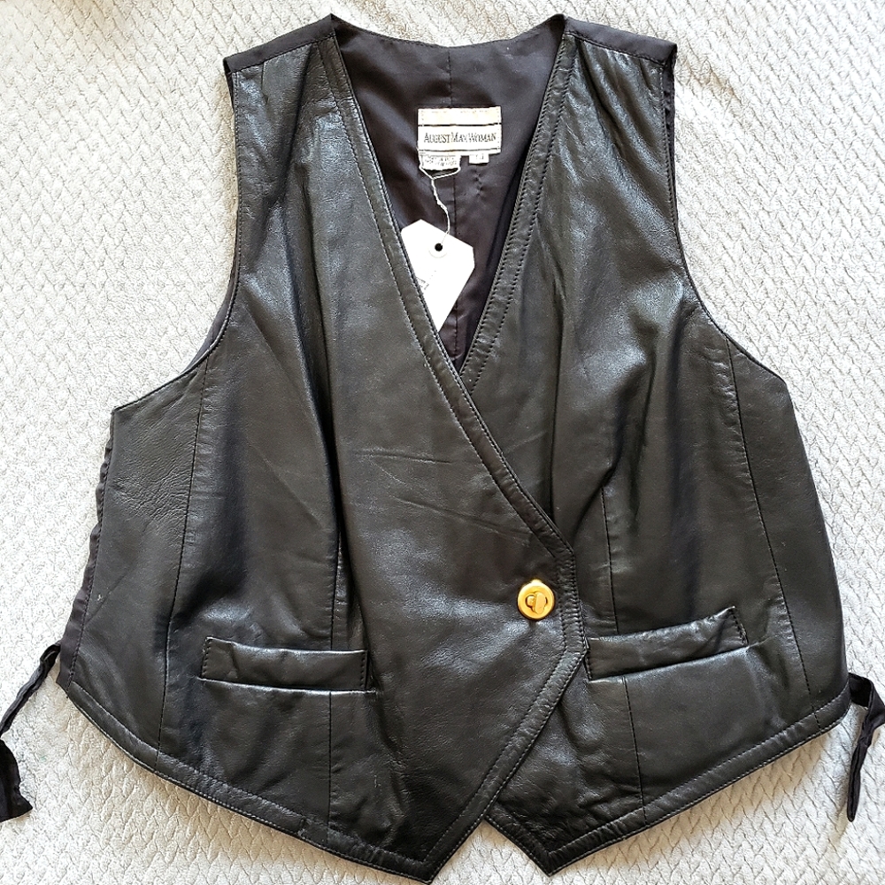Vintage Black Leather Vest by August Max